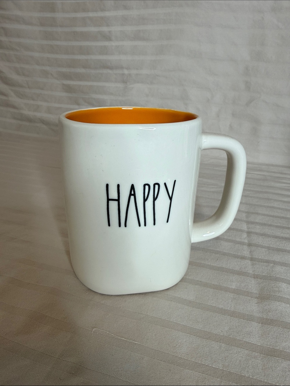 Rae Dunn White Mug with Orange Interior double sided Happy Halloween